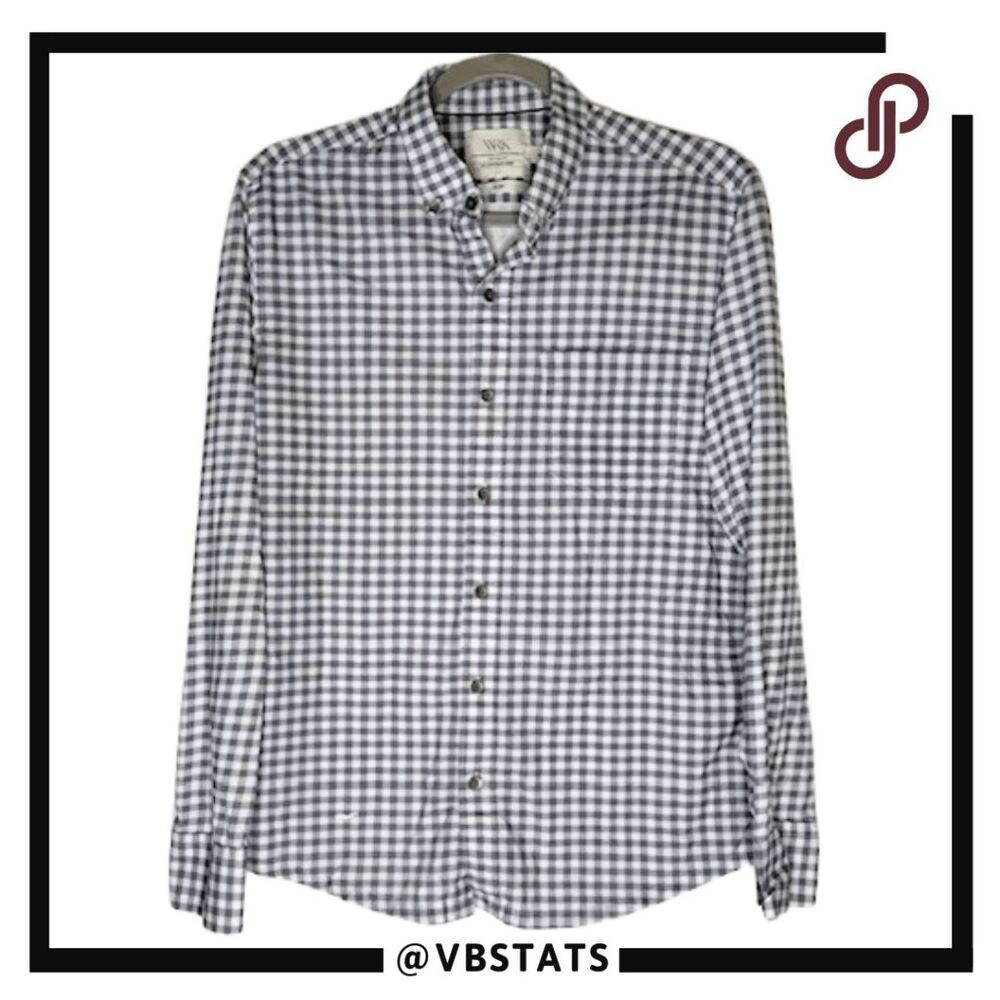 WRK Men's Gingham Check Reworked‎ Slim Fit Button Down Shirt Gray Size Medium